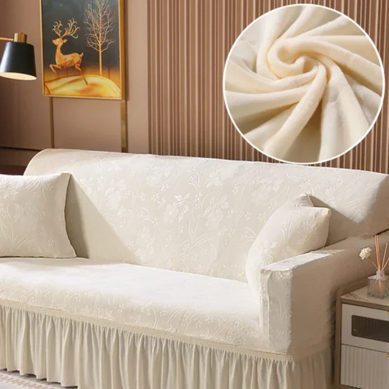 

Solid Color Lace Crystal Velvet Sofa Cushion Luxury Sofa Cover Full Coverage Elastic Sofa Cover Fabric