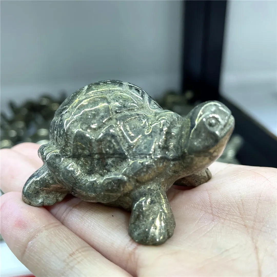 6CM Natural Pyrite Rock Quartz Crystals Carved Tortoise Home Office Decorations Reiki Healing Turtle Animal Ornaments Folk Craft 2