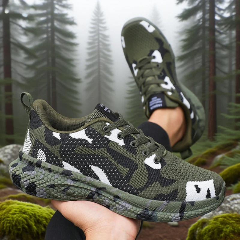 Men's Camouflage Sports Shoe Mesh High Performance Breathable Anti-Slip Hiking Shoes Fashion Low Cut Comfort Causal Running Shoe