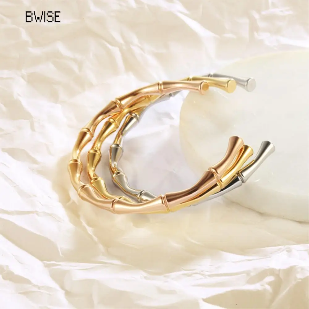 Bwise Stainless Steel Gold Color Bamboo Joint Bangles 2023 Trend Bracelet For Women Men Romantic Party Gift Fashion Jewelry 6