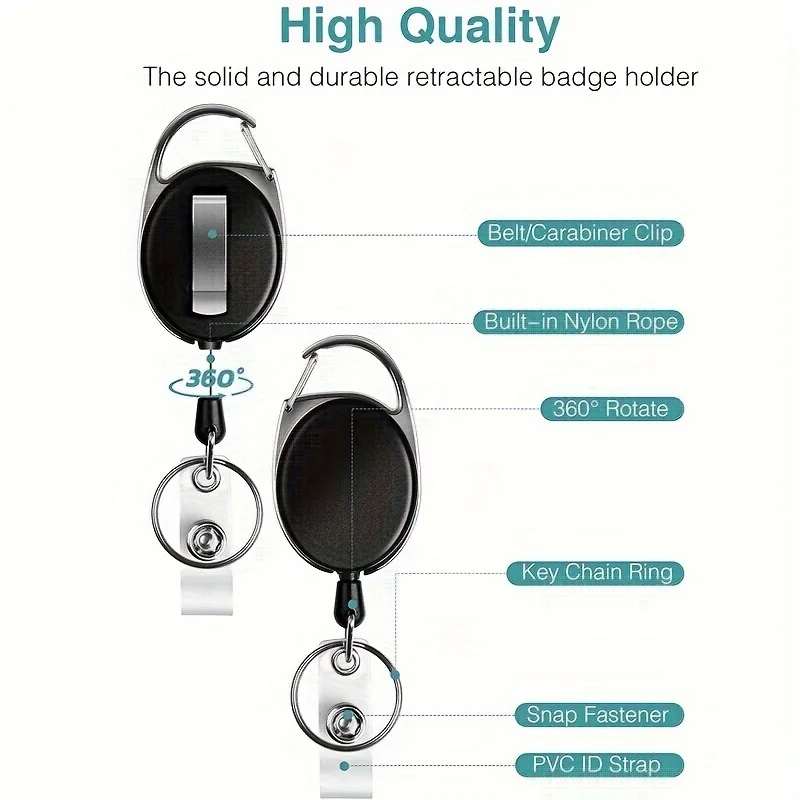3/5PCS Retractable ID Badge Holder 360&deg; Swivel Clip Belt Carabiner Keychain Ring Snap Hook PVC Reel Strap