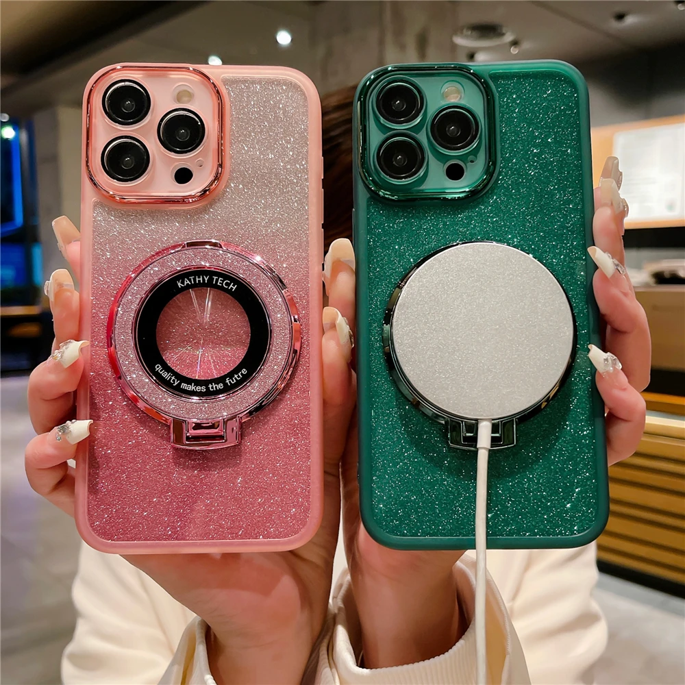 Magnetic Suction Bracket Soft Bling Phone Case