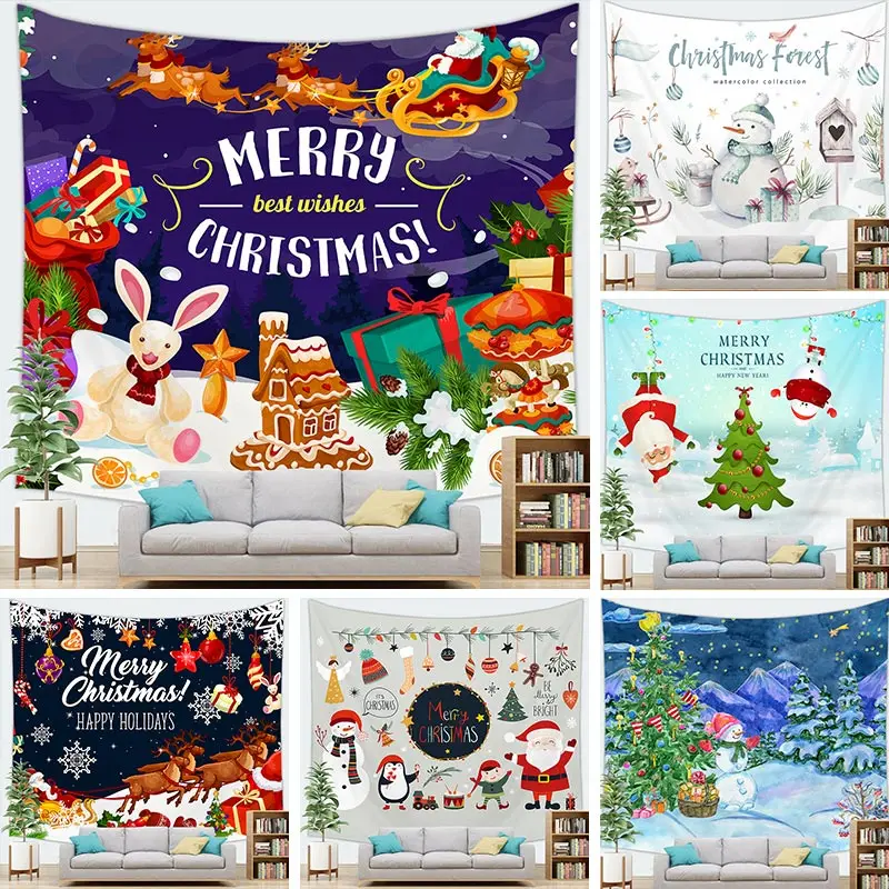 

Customizable Home Decoration Christmas Tapestry Santa Claus Print Wall Hanging Party Backdrop