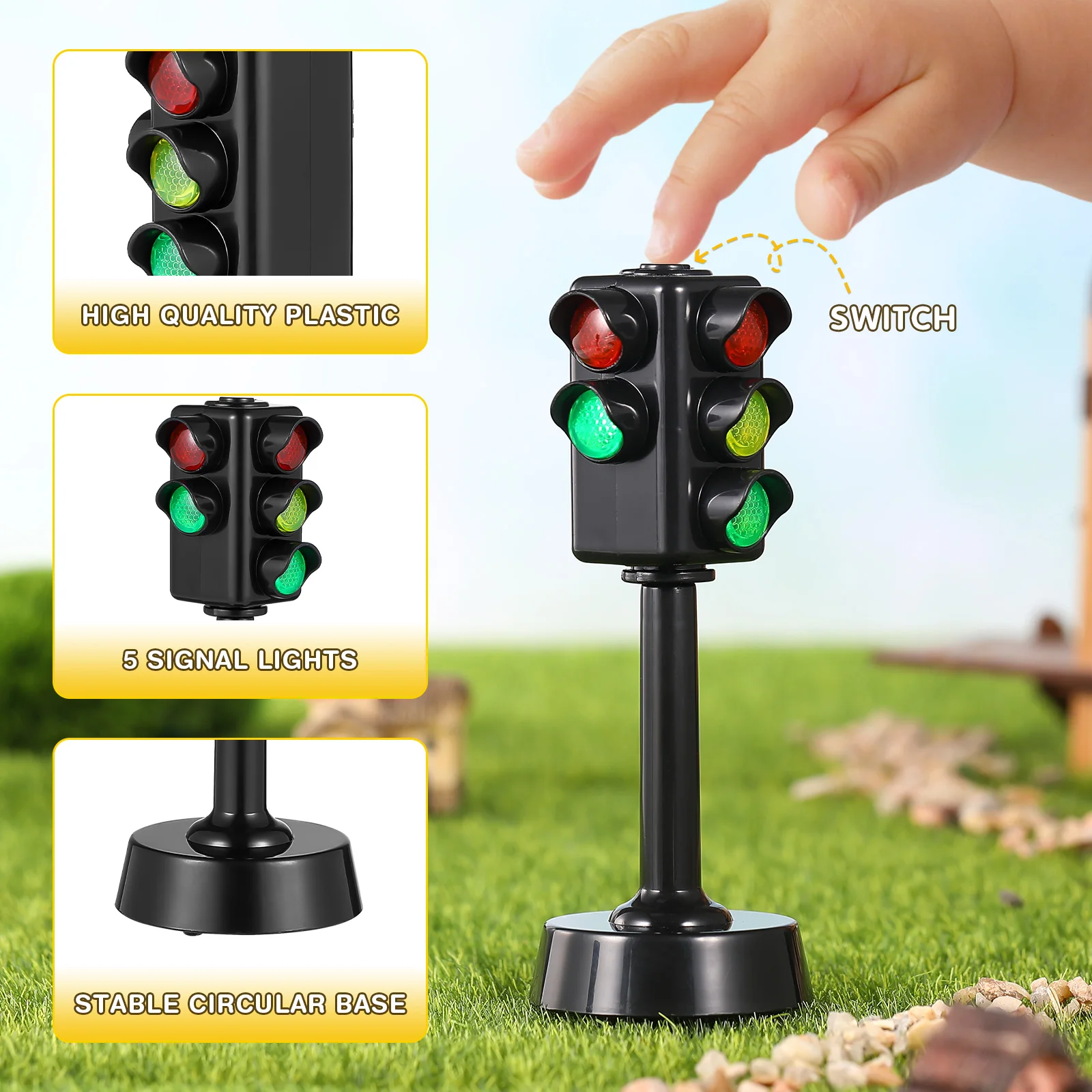 2pcs Kids Playset Traffic Sign Toy Model Stop Light Model Puzzle Toddlers Educational Toy Tabletop Miniature Signal Lamps