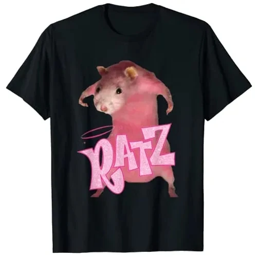 

RATZ Pink Meme T-Shirt Funny Mouse Lover Graphic Tee Y2k Top Rat Print Aesthetic Clothes Summer Fashion Short Sleeve Blouses