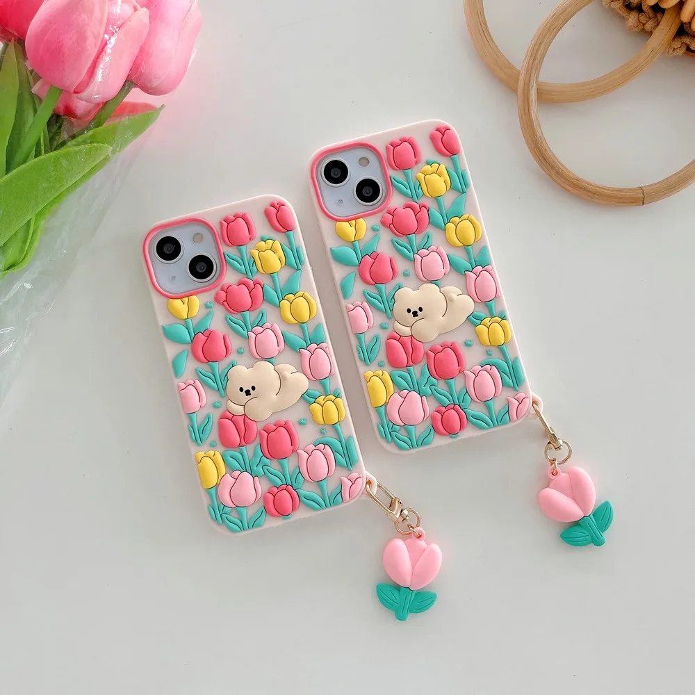 Cartoon 3D Tulip Rabbit Pattern Case Per Iphone 11Promax 11 12Pro 12 13Promax 13Pro 13 Xs X Xr Xsmax Soft Shell