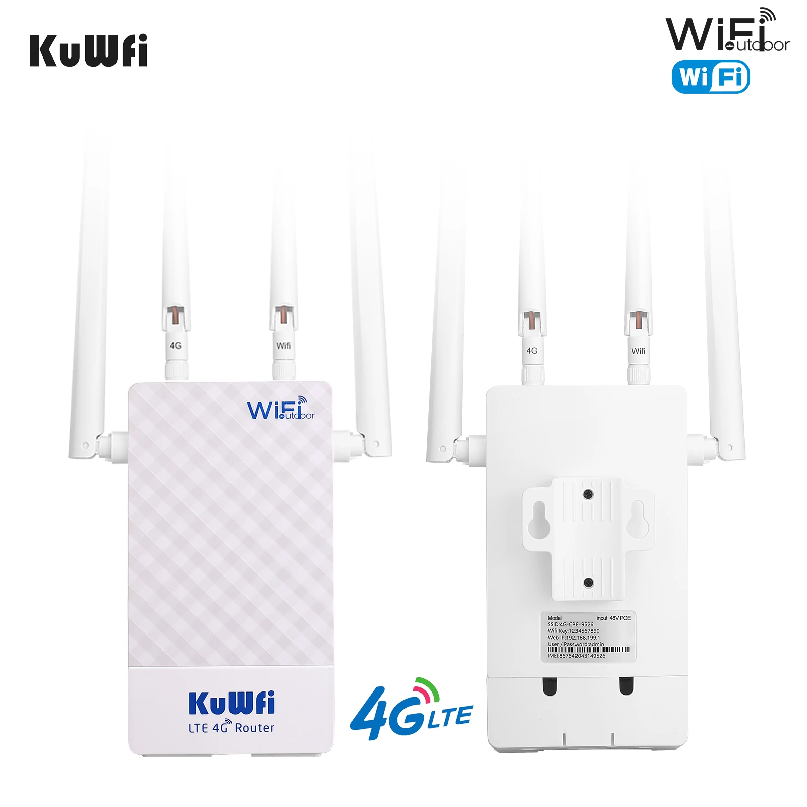 KuWFi 4G Ngoài Trời Router 4G LTE SIM Router WiFi Chống Nước Hỗ Trợ Cổng Ánh Xạ DMZ Thiết Lập Cho 48V POE Switch POE Camera signal booster for wifi modem