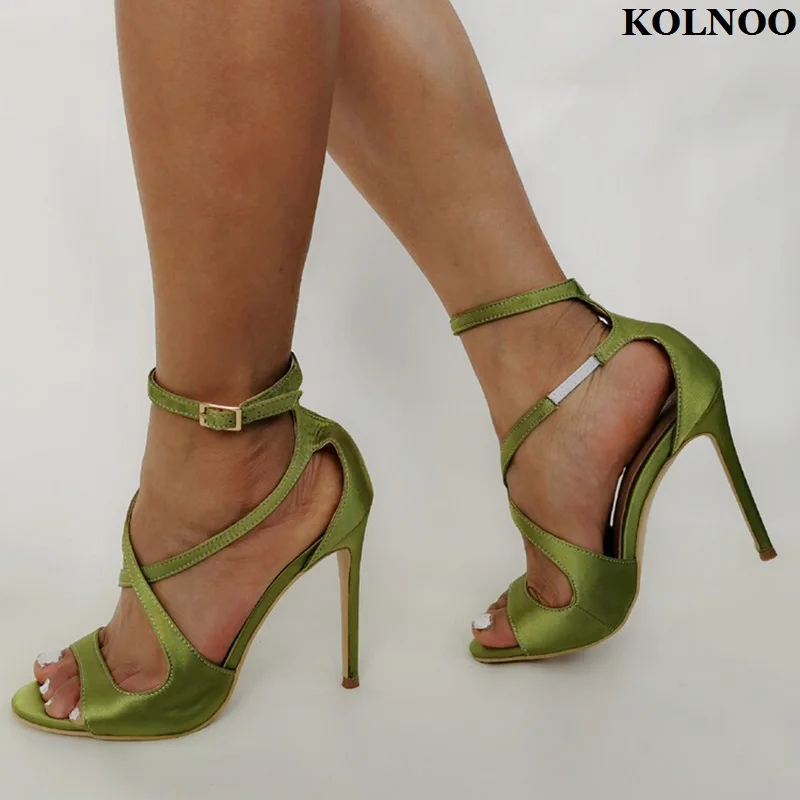 

Kolnoo New Simple Style Handamde Ladies High Heels Sandals Buckle Strap Peep-toe Summer Shoes Evening Party Fashion Prom Shoes