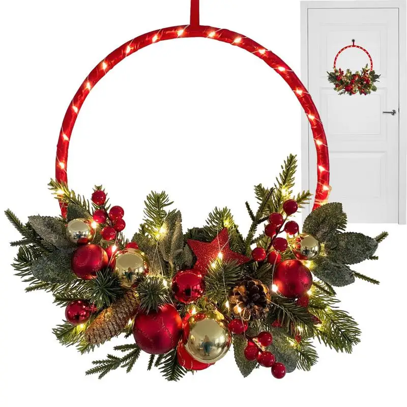 

Lighted Artificial Christmas Wreath Outdoor Winter Decorations No Fading Christmas Wreath With Timer And LED Lights For Outdoor