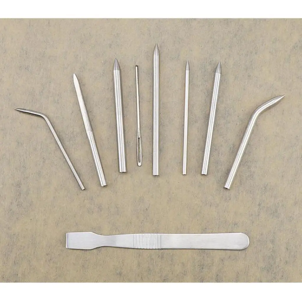 9 Pieces Stitching Set 8 Different Size Stainless Steel FID Lacing Smoothing Tool with Drawstring Storage Bag