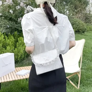 1Pcs Gentle Style Temperament Small Bag New Fashion Women's Summer Net Red Pearl Chain One Shoulder Small Bags for Women 2