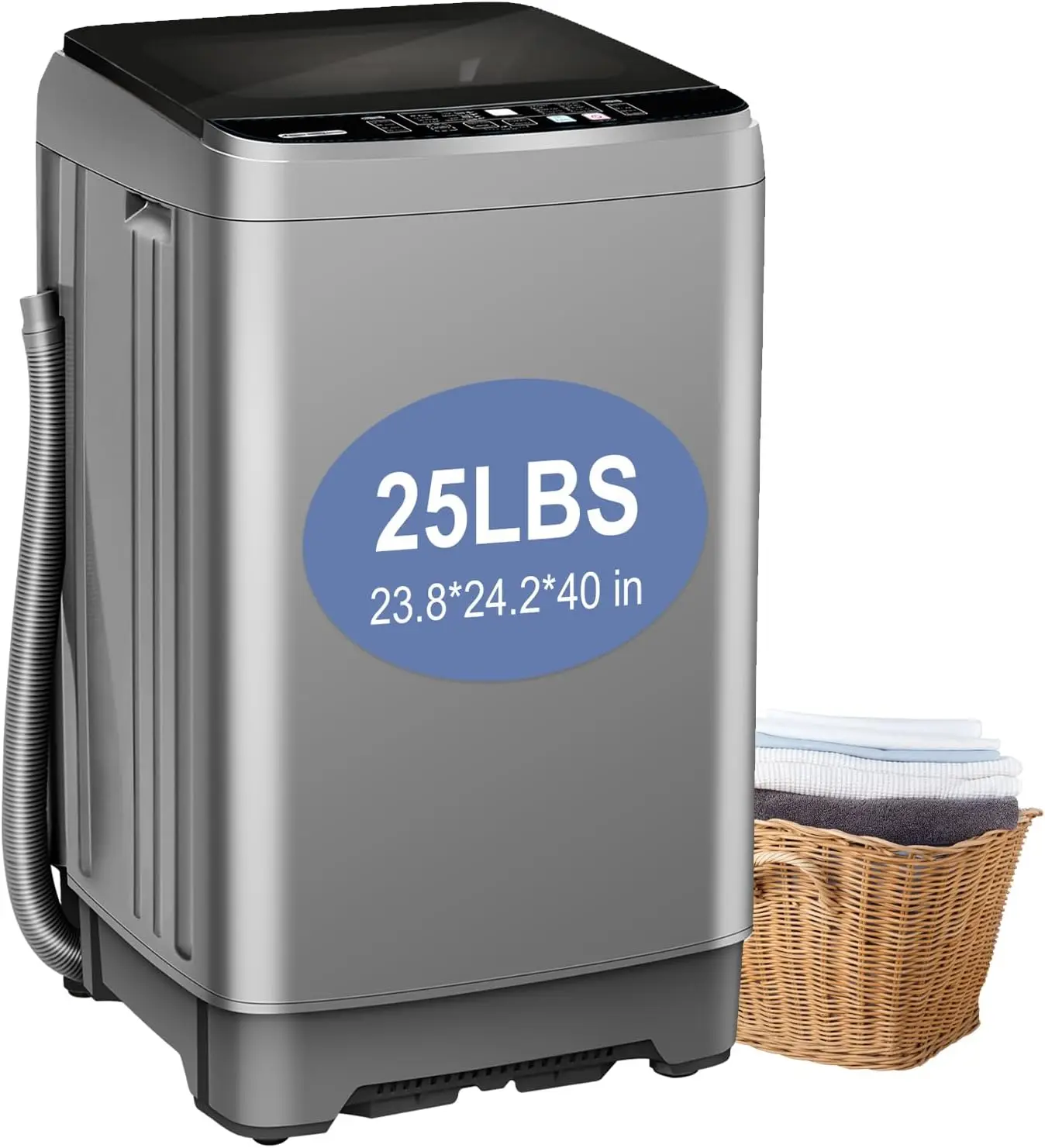 Washing Machine, Portable 25 LBS Full Washing Machine with LED Display & 10 Programs & 8 Water Levels Selections Drain Pump