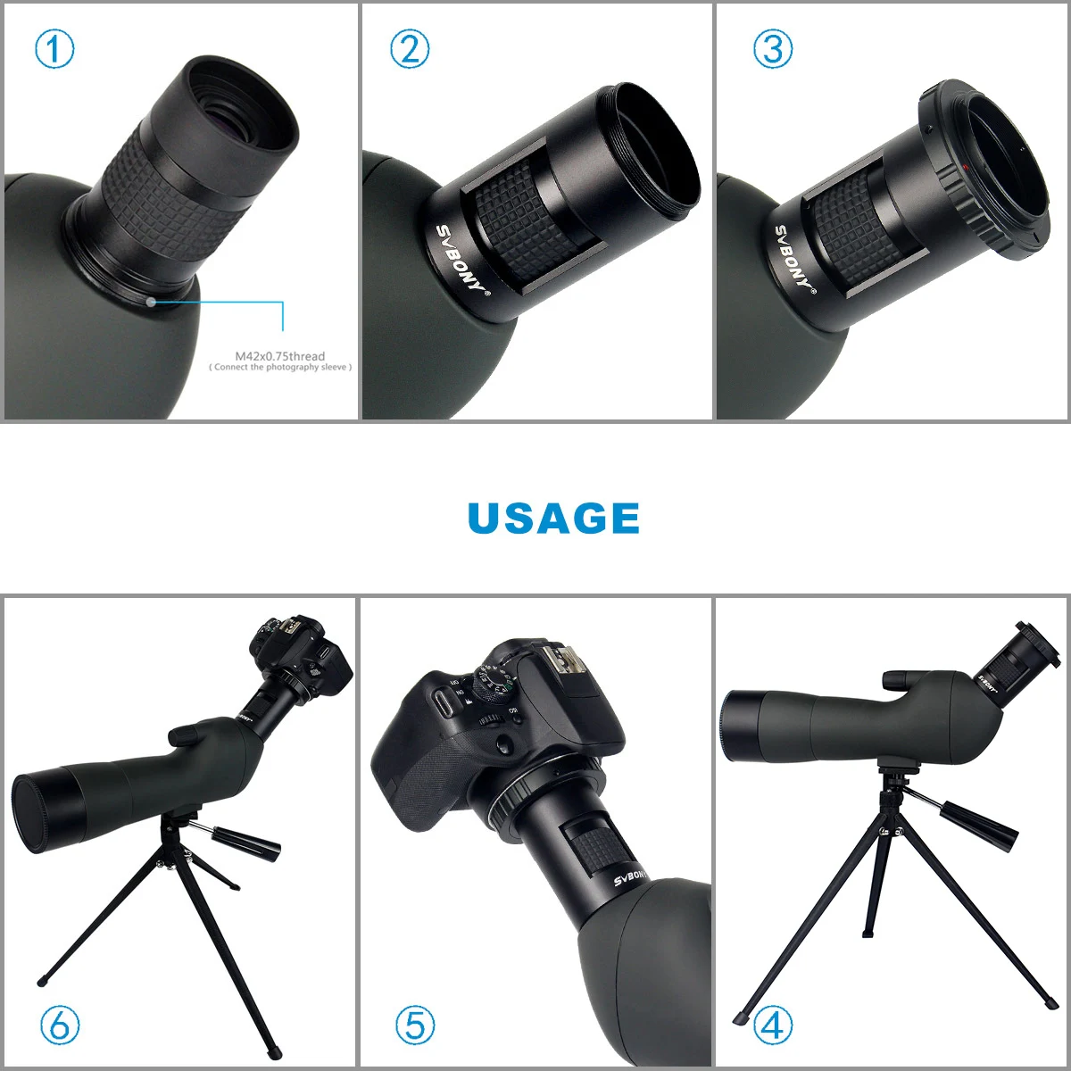SVBONY Spotting Scope Adapter for Camera Connect to Spotting Scope Fits SV28 SV14 SV13 SV46 SV406 SV411 spotting scope telescope adapter bracket