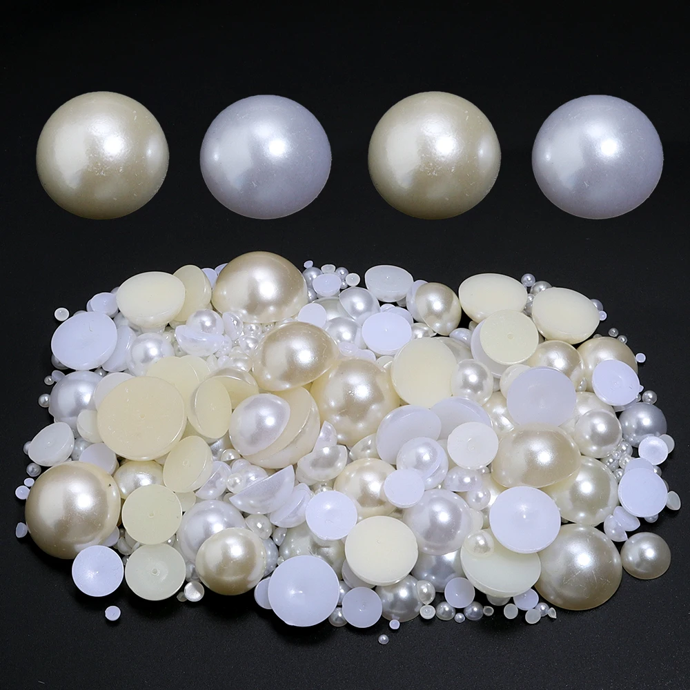 2-25mm White Beige Imitation Pearl Plastic Beads Half Round Flatback Loose Beads For DIY Craft Nail Art Ornament Garment Accesso