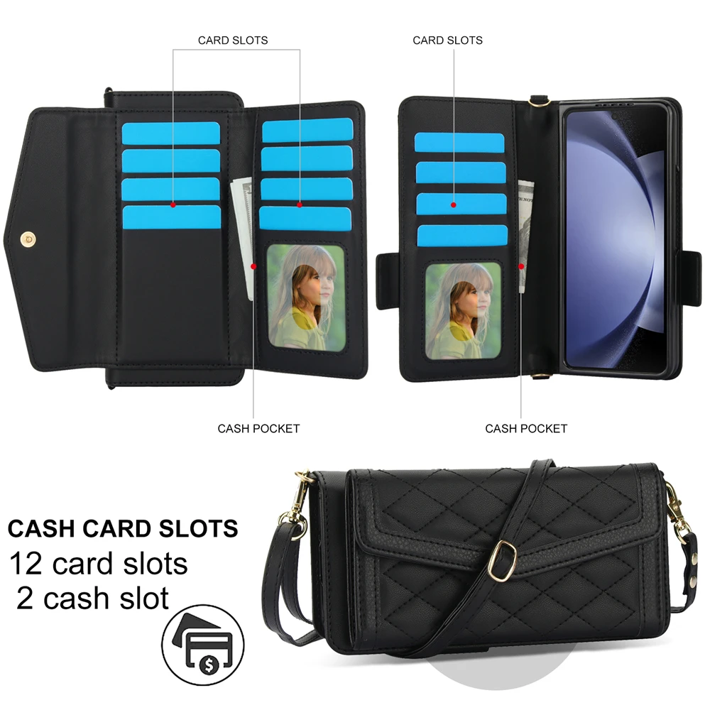 Elegance Series Leather Wallet Phone Holder with Card Slot & Crossbody Strap – Luxurious Case Cover