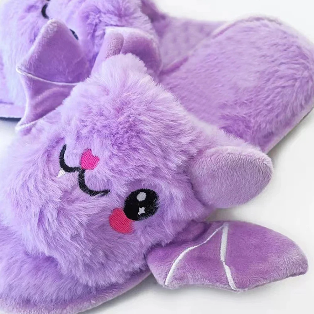 Halloween Bat Slippers Cute Bat House Slippers Non-Slip Plush Bat Slippers Comfortable Fluffy Open Toe Slides for Autumn Winter 6