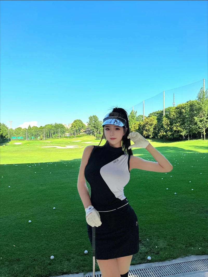 Golf Apparel Women's Sleeveless High Elastic T-shirt Moisture Wicking Top Slim Fit Versatile Casual Set Sports Dress