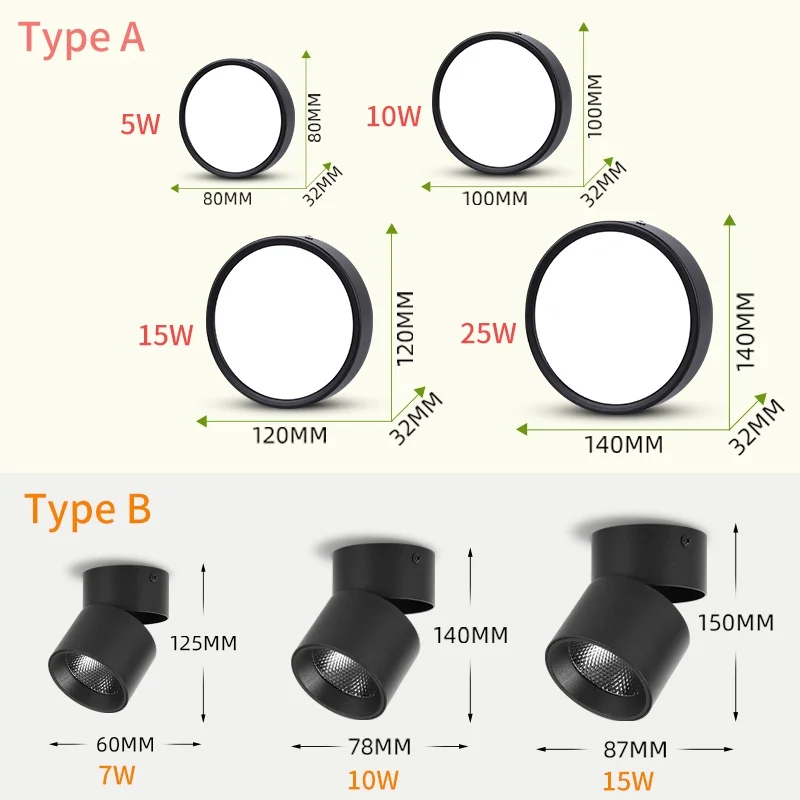 스포트 Led 통 Plafonniers 표면 마운트 알루미늄 천장 조명 220V 5/10/15/25W 데코 거실 포커스 램프