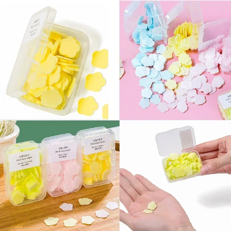 Disposable Mini Petal Soap Paper for Children Hand Washing Cleaning Soap Sheets Paper Outdoor Portable Flakes Toilet Soaps