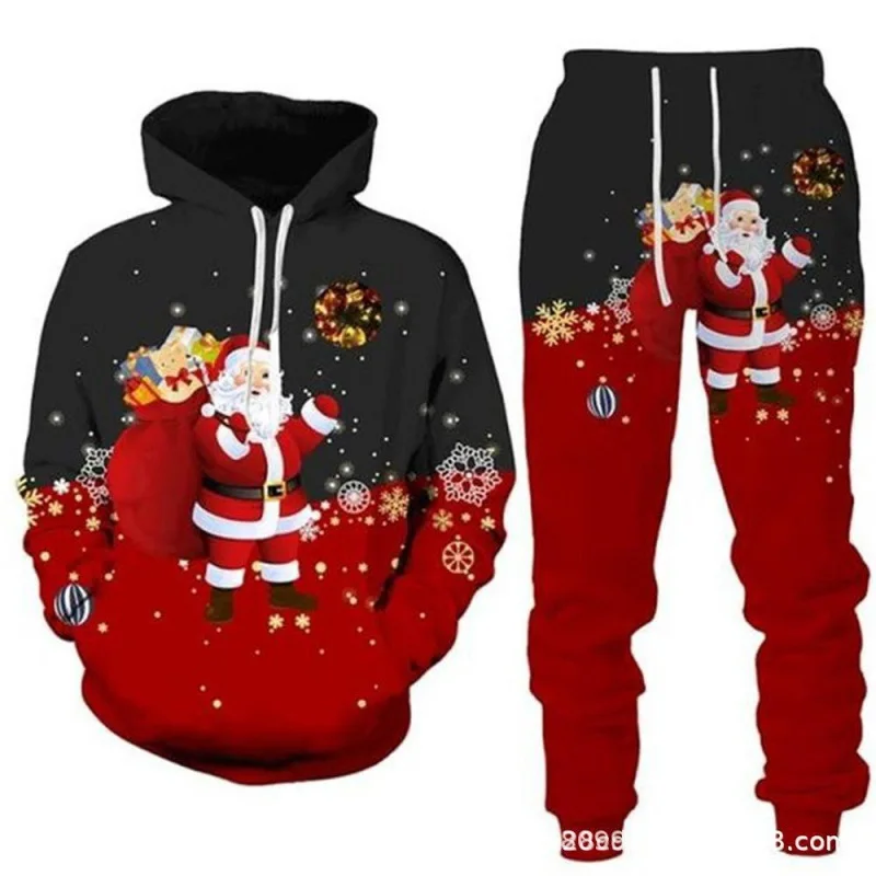 Christmas New Men and Women Couples 3D Printing Hoodie Sweater Sweatshirt Sweatpants Suit Leisure Sports Trend Suit