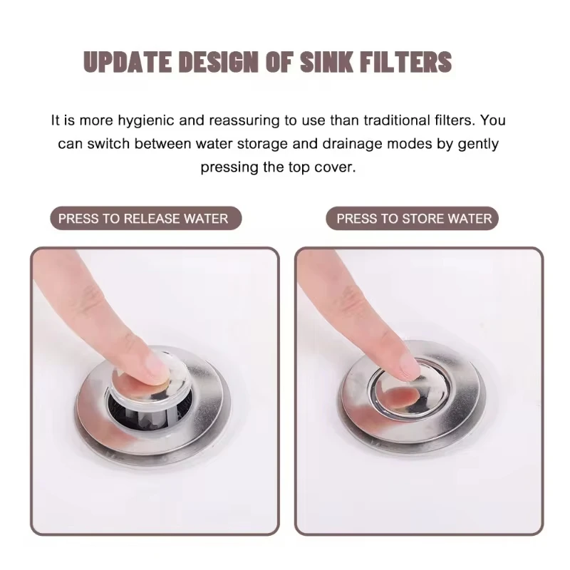 Shower Sink Strainer Washbasin Plug Anti Odor Pop-Up Bounce Core Basin Stopper Hair Catcher Stainless Steel Filter Bouncing Core