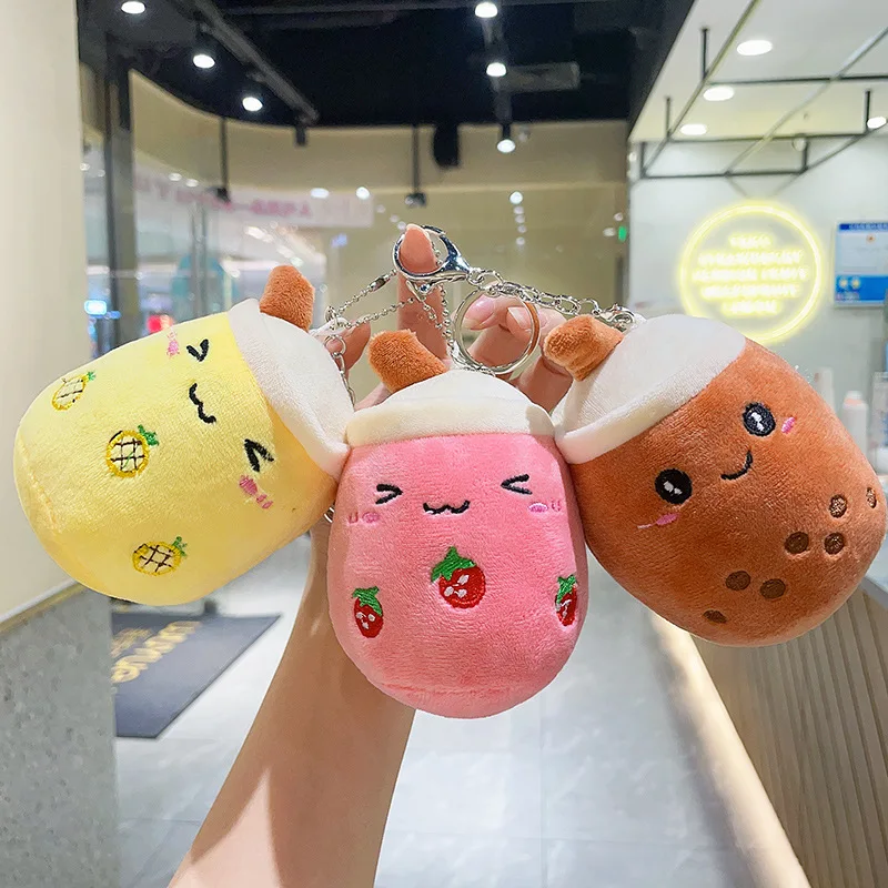 버블 티 귀여운 봉제 인형, 과일 밀크 티 컵 베개, 부드러운 봉제 인형 장난감 키체인, 배낭 펜던트 장난감 선물