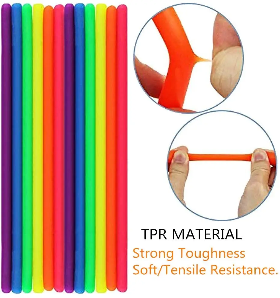 6 Pack Stretchy String Fidgets Sensory Toys Resistance Squeeze Strengthen Arms Noodle Stress Reliever Toys for Kids Adults 3