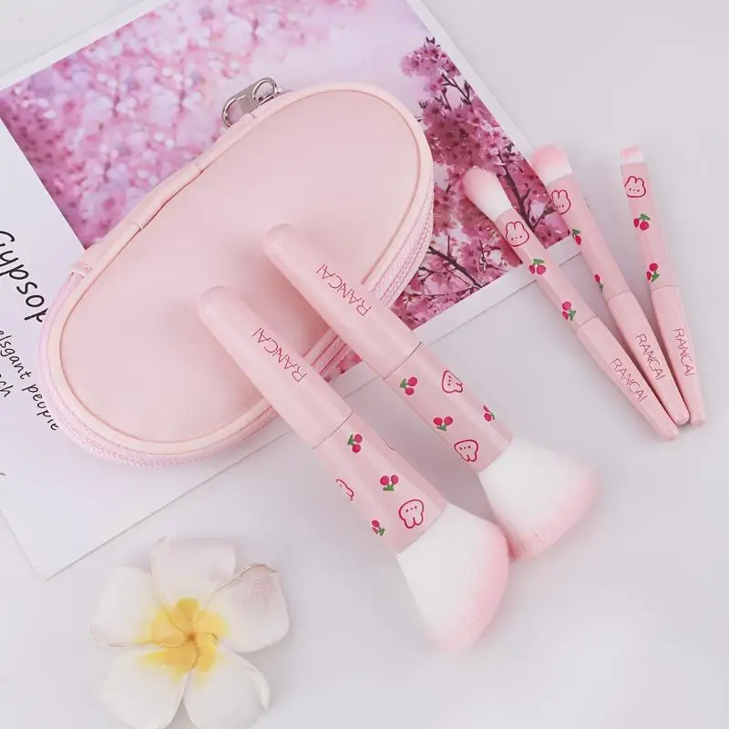 5-Piece Charming Compact Makeup Brush Set with Case