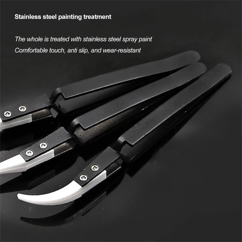 1~5PCS Reverse Tweezers Black Stainless Steel Handle White Ceramic Precision Cigarette Anti-Static Electronic Reverse Tweezers