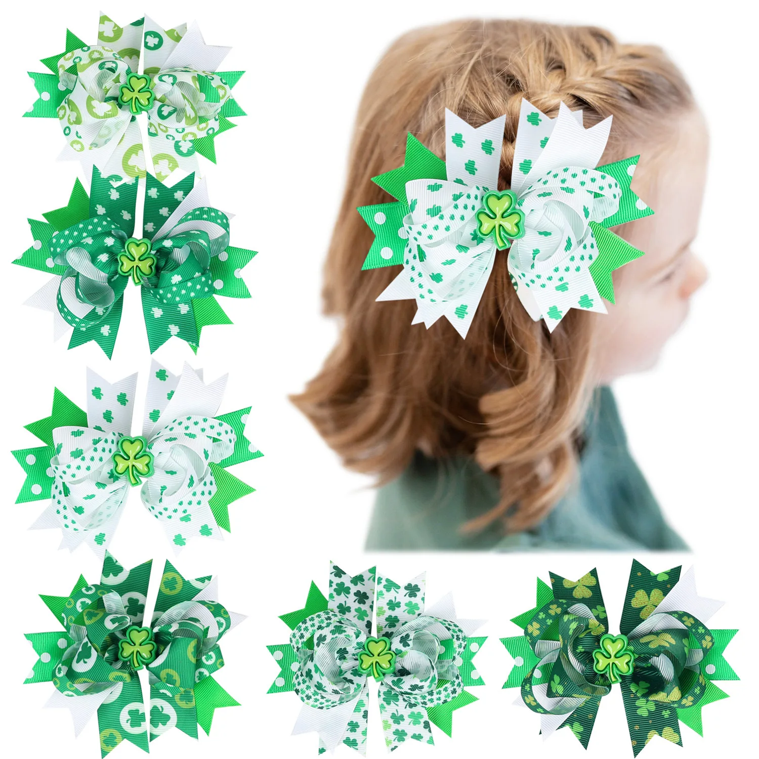 

Green Hairpin for Kids Girls Irish Festival Saint Patrick'S Day Headwear Hair Clip Flower Bow Clover Hair Accessorie Cosplay Elf