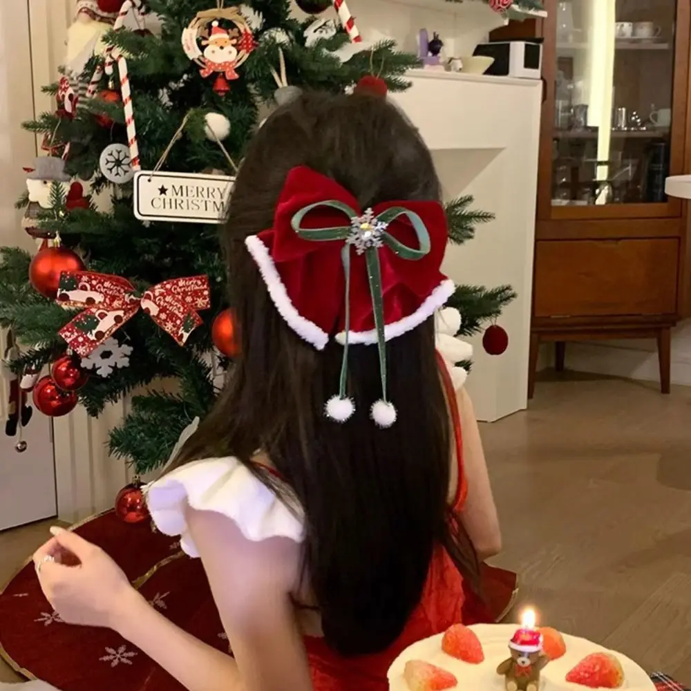 

Christmas Princess Hairpin Red Big Bow Velvet Hair Clip for Girls Children Snowflake Hairpin Photo Prop Hair Accessories