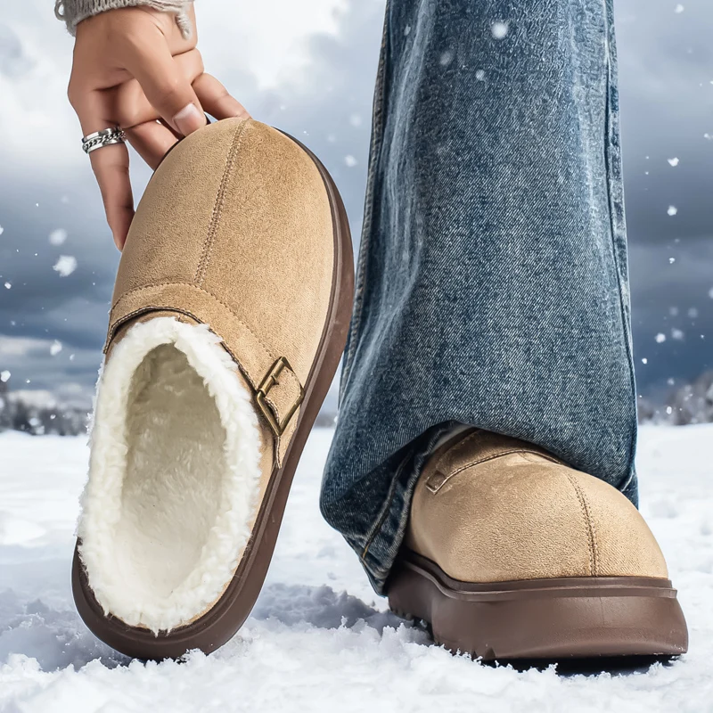 Plus Size Baotou Cotton Mop Winter Warm Fur Slippers New Round Toe Deep Mouth Suede Plus Wool Platform Slip-proof  Snow Boots