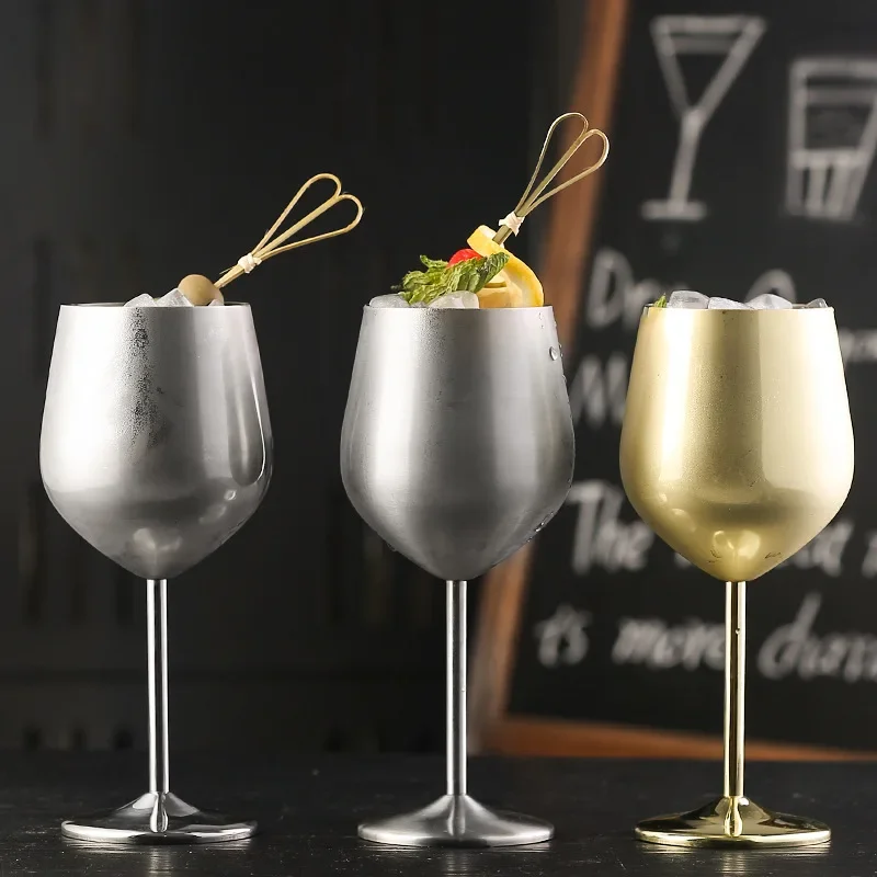 170-520ml  Red Wine Cup Stainless Steel Goblet Champagne Cup Wine Glass Cocktail Glass Metal Wine Glass for Bar Restaurant