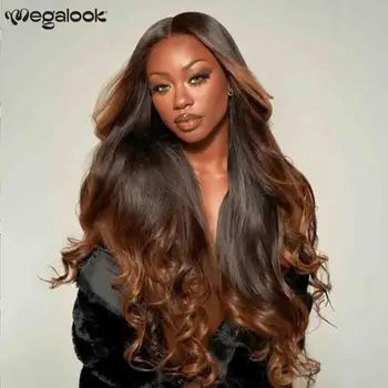 Parrucca Glueless Mista Marrone 13x6 da Orecchio a Orecchio Marrone Ombre Onda Del Corpo con Coulisse Parrucca di Capelli Umani al 100% Pre Pizzicata Nodi Candeggiati