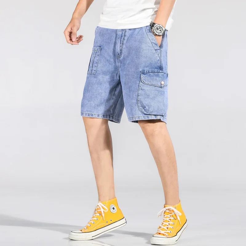 Denim Shorts Mens Big Size 5XL 6xl 7xl Washed Short Half Pant Knee Length Large Loose Bermuda Male Plus Blue Short Jeans Men