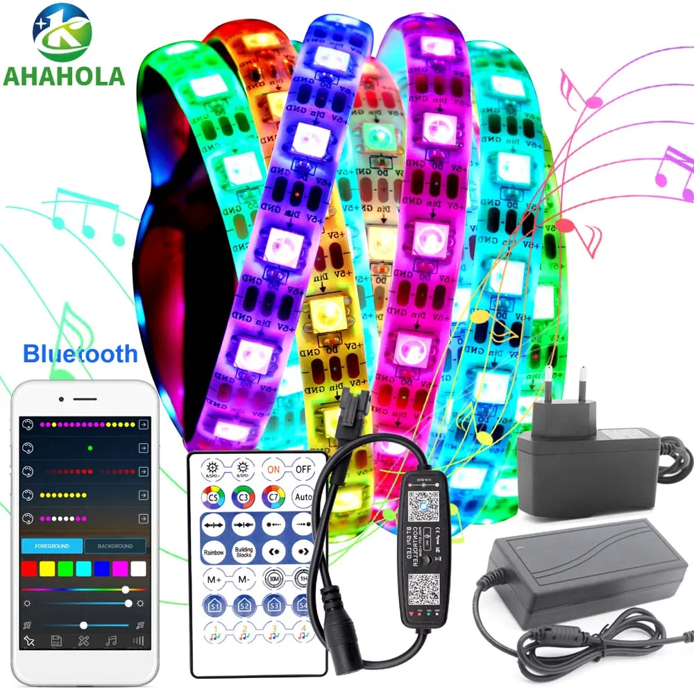 Ws2812b Bluetooth Rgb Led Strip Lights 5050 Smart Ws2812 Tiras De Luces Led Lights for Room Fita Led Rgb 5050 Waterproof Strips