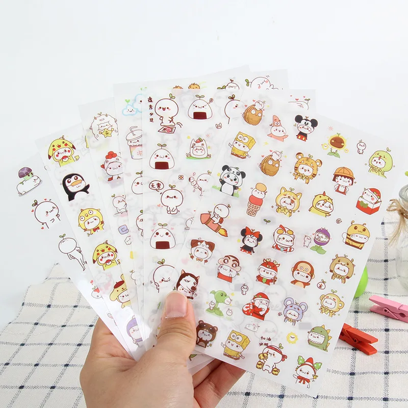 6pcs/lot  Waterproof Cartoon Cute Transparent Diy Decoration Stickers Korea Hand Account Stickers Kawaii Plastic Cup Stickers