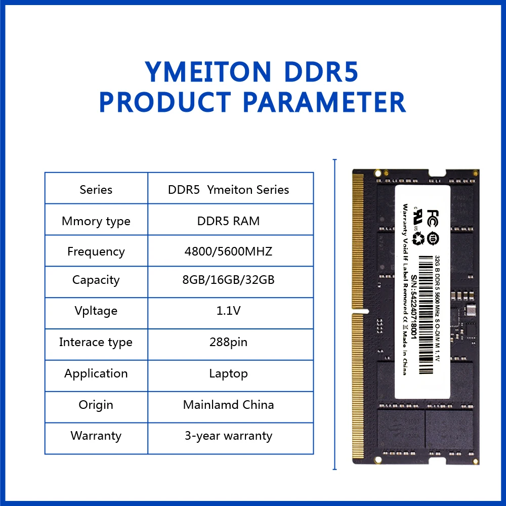 Ymeiton RAM DDR5 5600MHz 32GB（16GB x2） memoriam ddr5 Ymeiton 2PCS 8GB 16GB 32GB 4800MHz 5600MHz U-DIMM