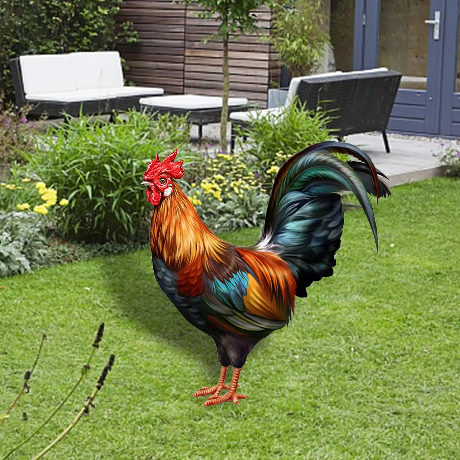 Rooster Animal Statue Stakes Lifelike Floor Decoration Weatherproof Chicken Sculpture for Farm Lawn Yard Outdoor Backyard Patio