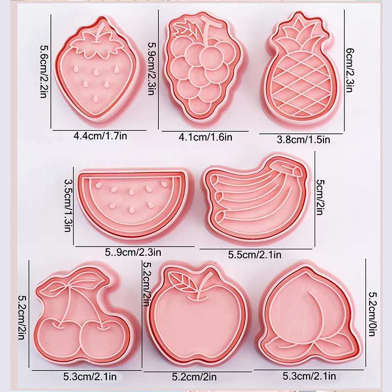 Cookie Cutter Baking Mold Cookie Mould Cookie Maker Press Kit 8 Pieces Fruit Cookie Molds Cookie Cutter Banana Apple Strawberry Peach Hand Pressure Biscuit Molds Baking Baking Tools