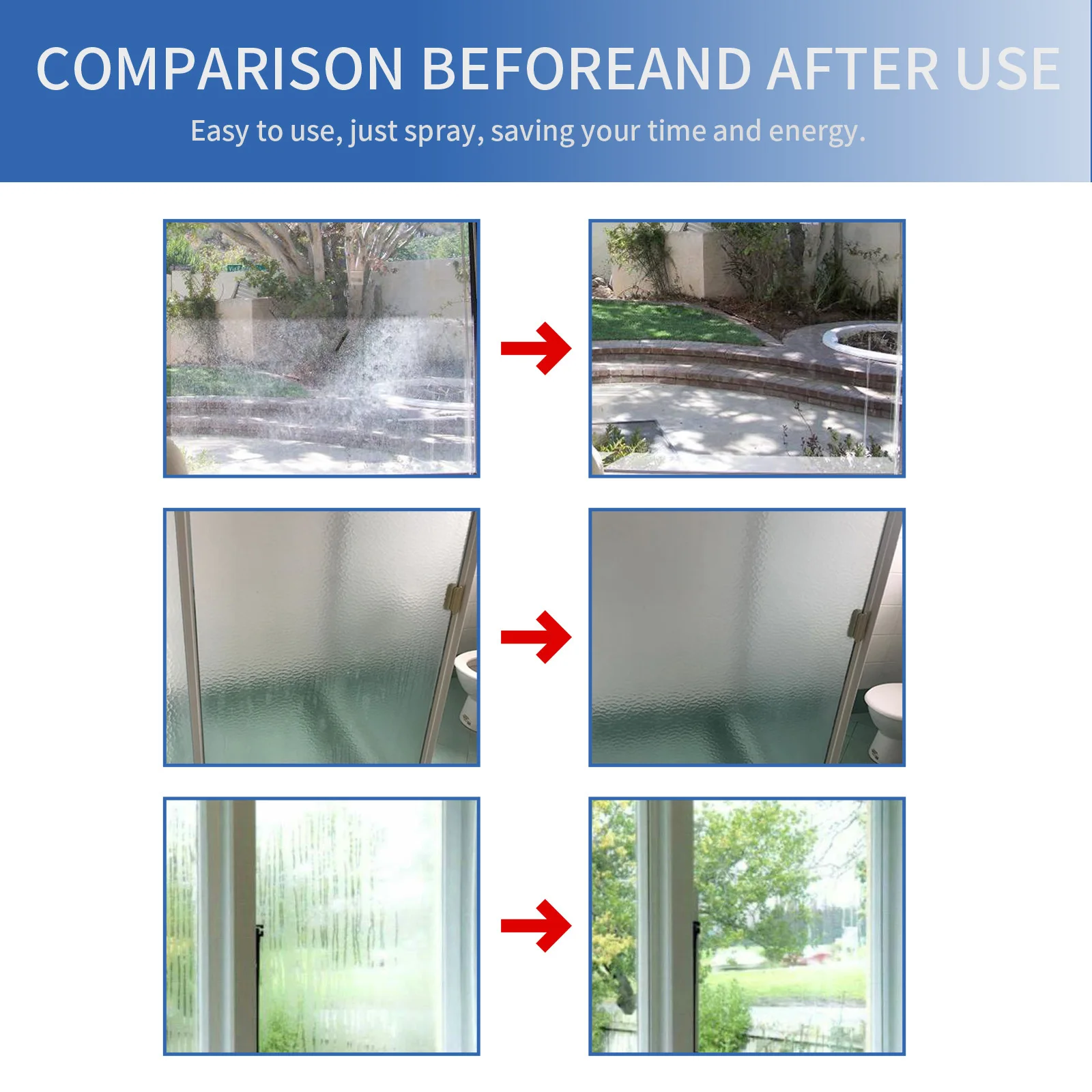 Window Cleaning Spray Hard Water Stains Remover Car Window Degreasing Shower Door Mirror Brightening Glass Descaling Solution