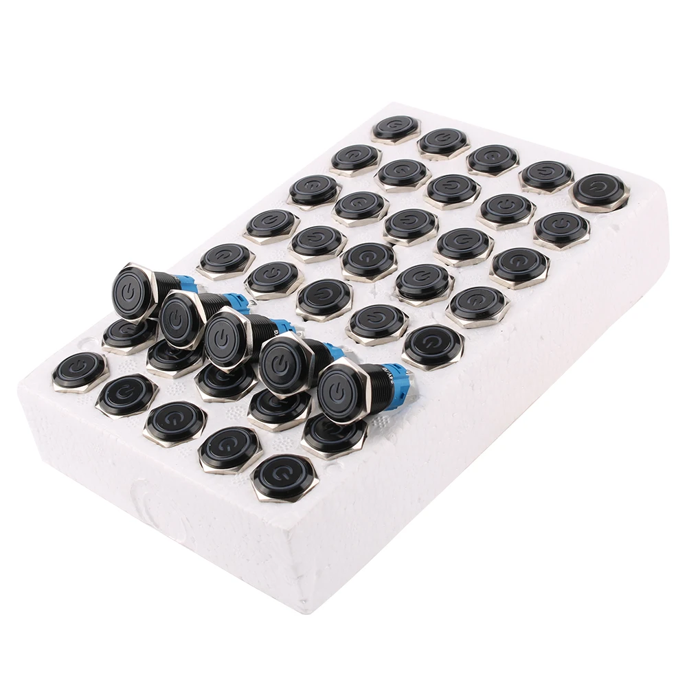 5 PCS 16mm 금속 푸시 버튼 스위치 12v 링 전원 버튼 방수 LED 라이트 셀프 잠금 셀프 리셋 220V 하이 헤드 블랙/실버
