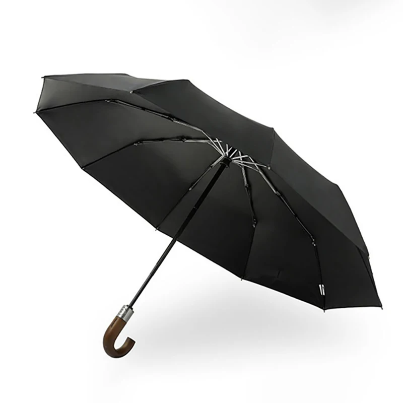 Fully Automatic Umbrella for Men, Wooden Handle Luxury Sun Umbrella Windproof, 10 Ribs, Golf Big Umbrella Folding, Free Shipping