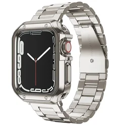 Premium TPU Protector Case with Metal Strap - Stainless Steel Bracelet for Apple Watch Ultra Band (Starlight)