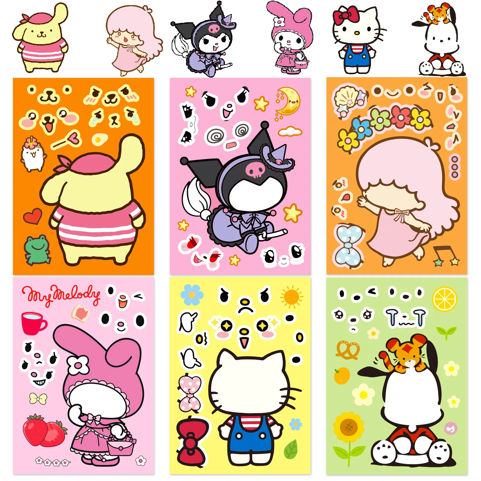 

6/12Sheets Anime Kuromi Hello Kitty My Melody Puzzle Stickers Make-a-Face Assemble Decal Assemble Jigsaw Children Boy Toy Gift