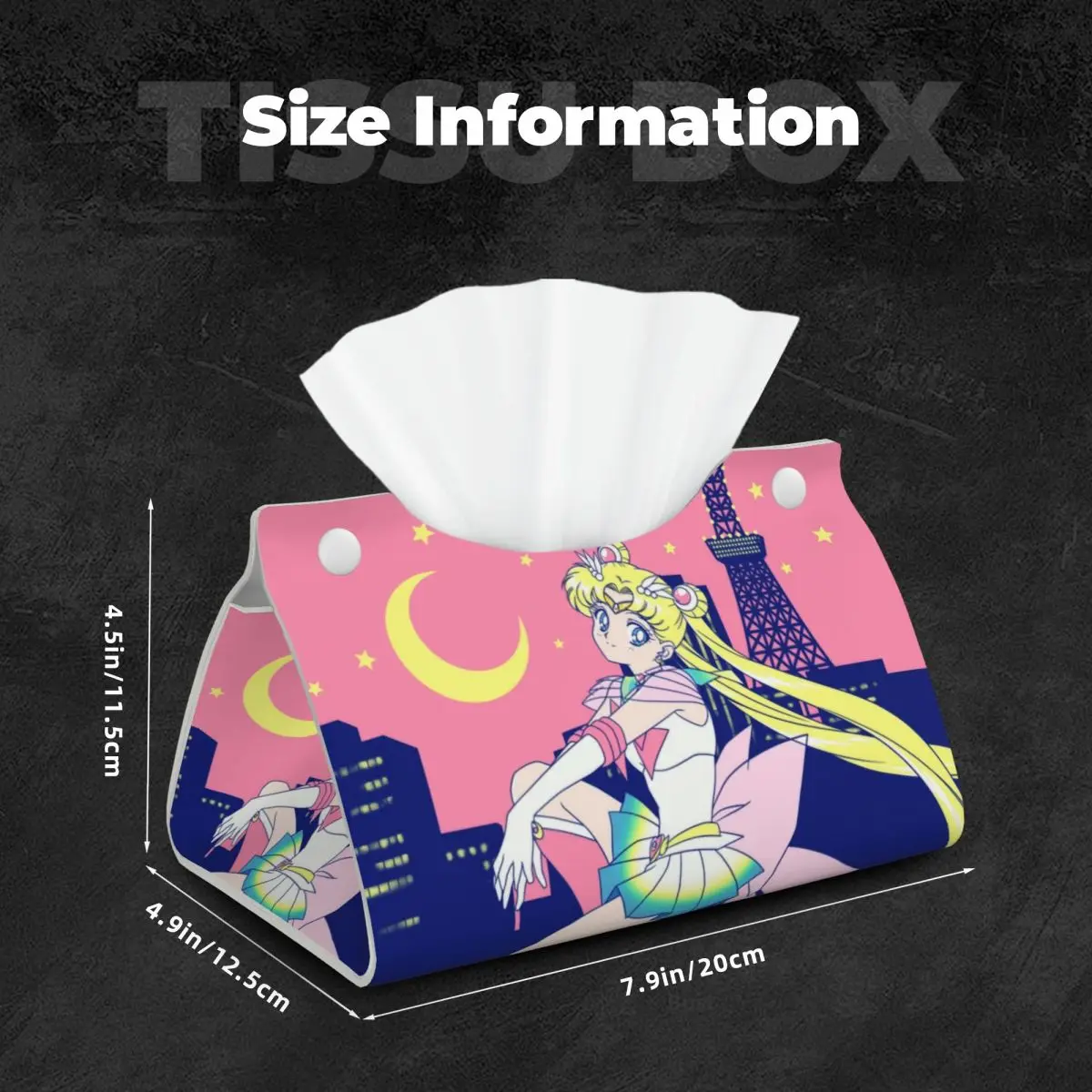 Custom Sailors Moon Girl Facial Tissue Box Cover Rectangular Tokyo City Lights PU Leather Tissue Box Holder for Car Bathroom 5