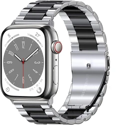 Premium Stainless Steel Metal Watch Strap - Elegant Bracelet Band for S10 46MM-42 44 45 49 (Silver black)