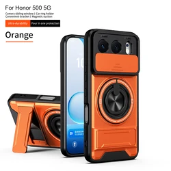 Shockproof Armor Phone Case with Lens Protection and Magnetic Ring Stand Holder for honor 500 (Orange)