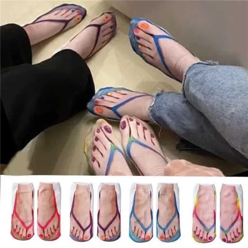 

5 Pair Manicure Print Socks Flip Flop Print Socks 3D Pattern Socks Casual Personalized Flip Flop Socks Funny Low Cut Ankle Socks