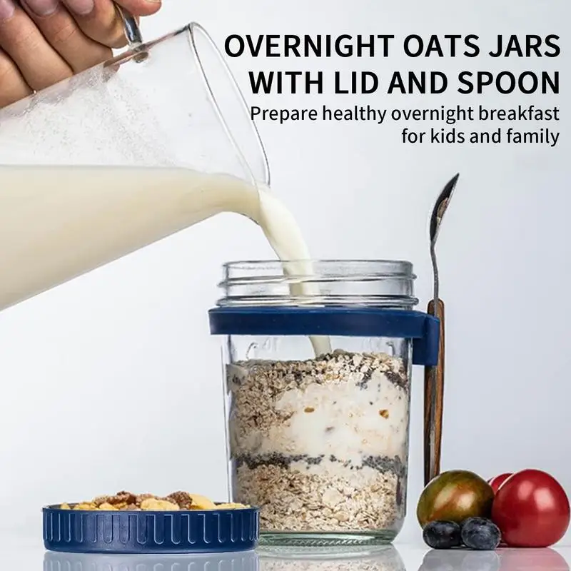 Overnight Oats Jars With Lid And Spoon10 Oz Large Capacity